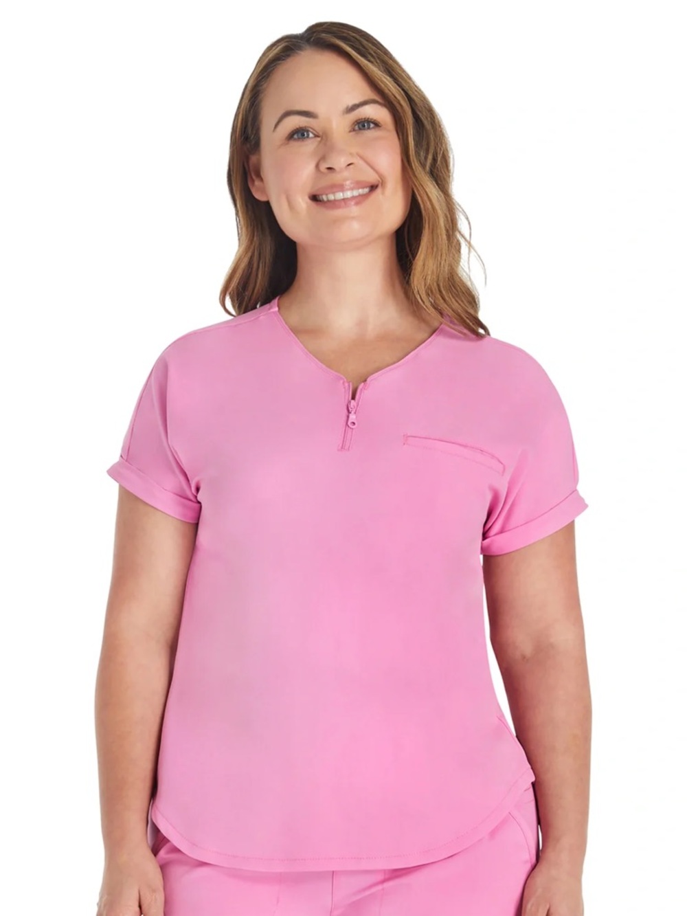 Cherokee Allura Reserve Zipper Front Pocket Scrub Top Pink Size 3XL